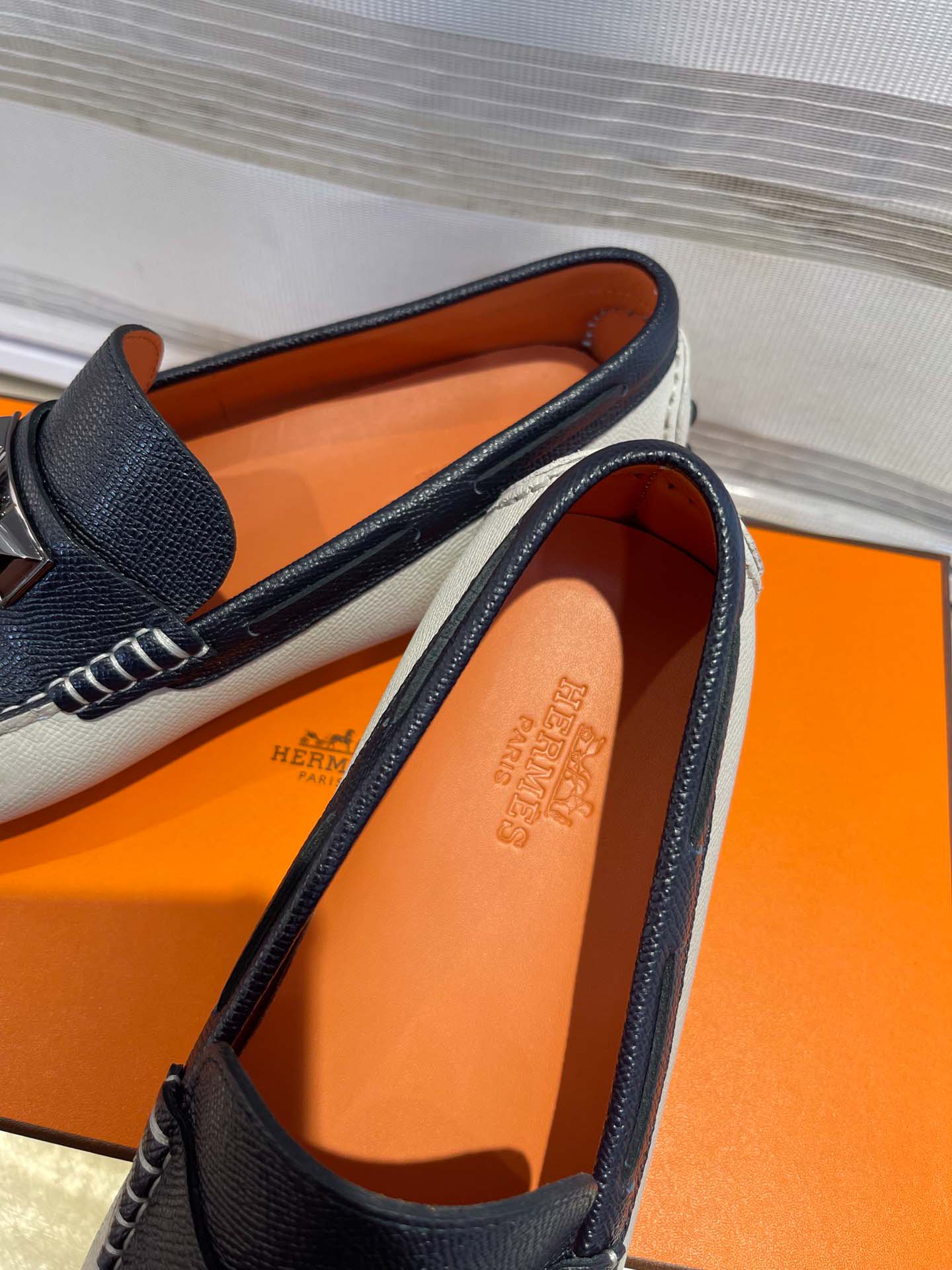 Giày lười Hermes Irving Loafer Xám Xanh Da Taiga