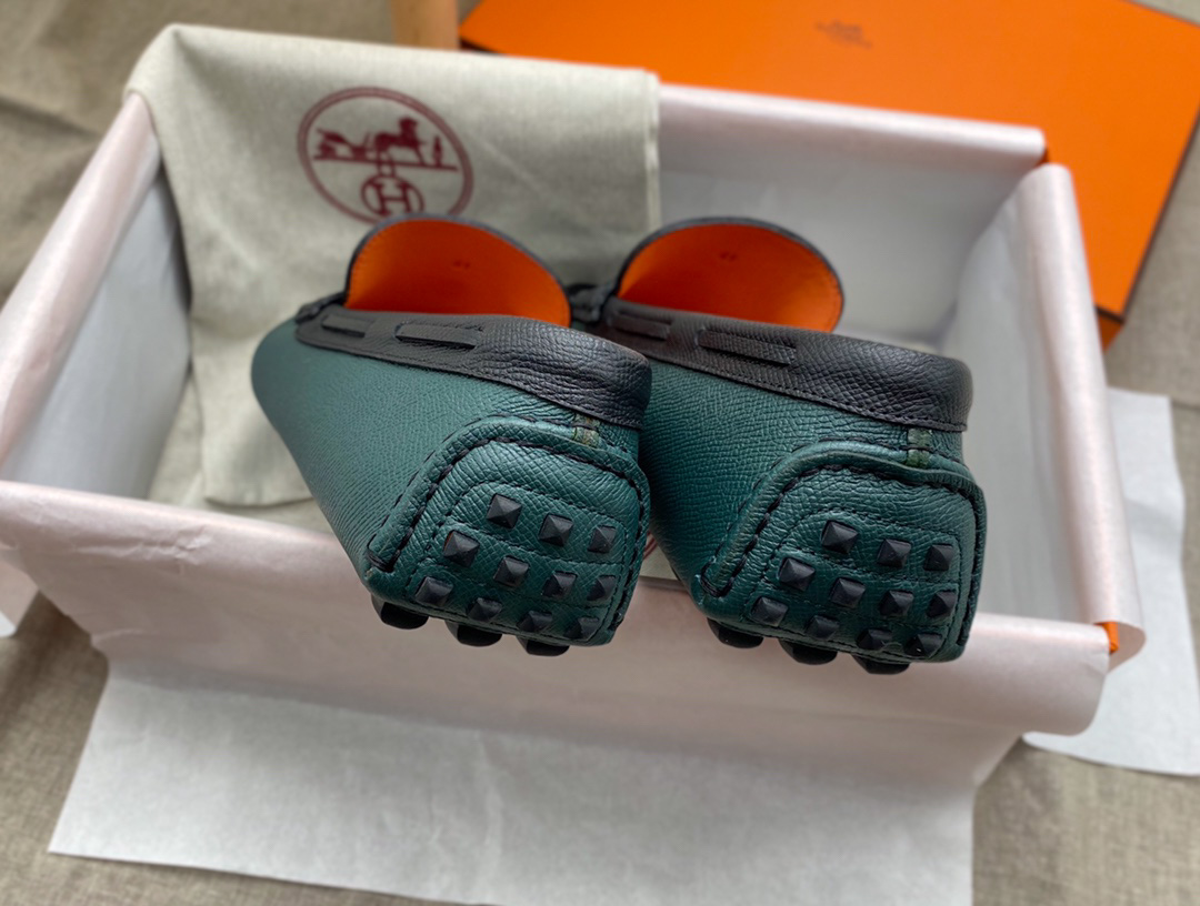 Giày lười Hermes Irving Loafer Xanh Đen Da Bê có Vân