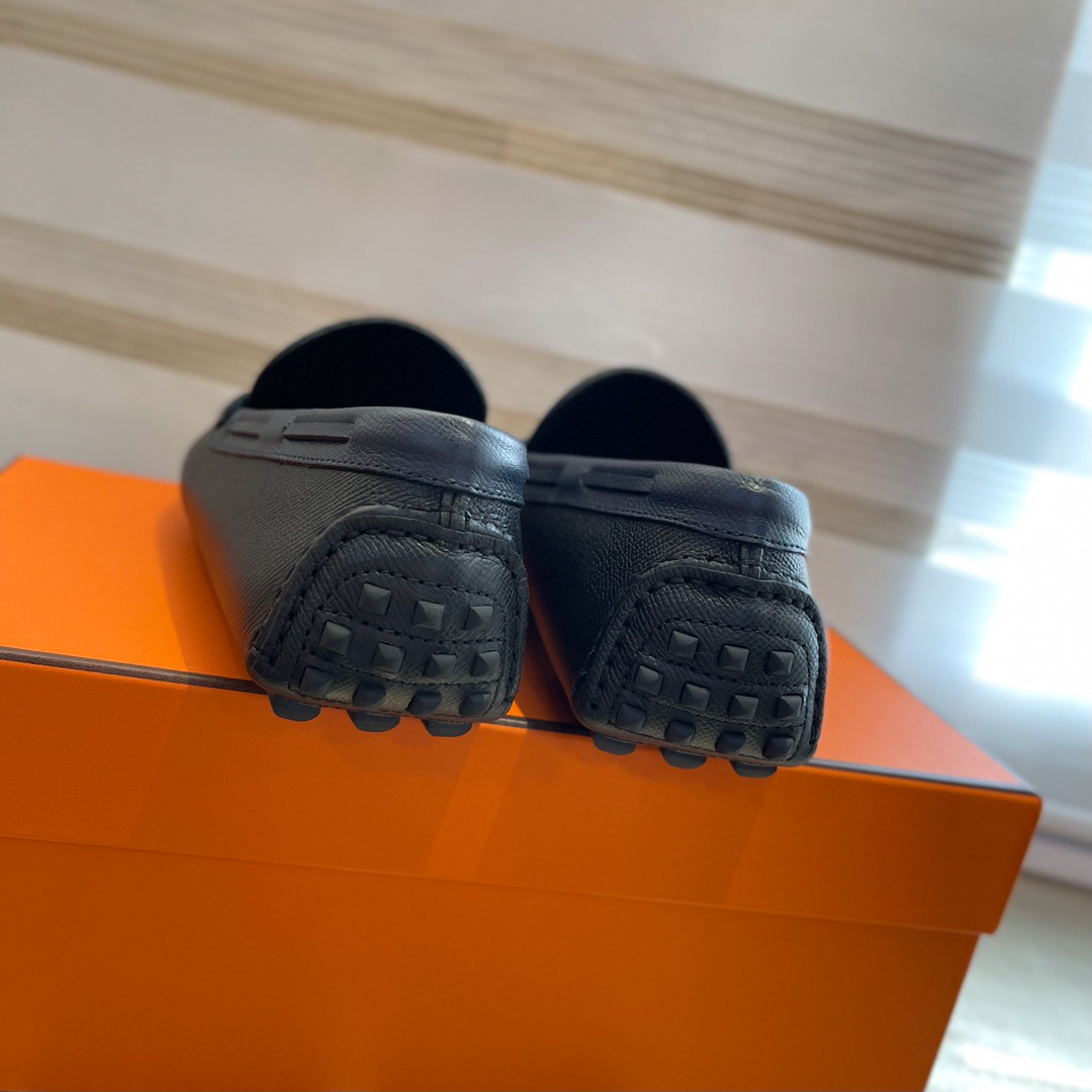 Giày lười Hermes Irving Loafer Xanh Navy Blue Kim Loại Chi Tiết Bạc