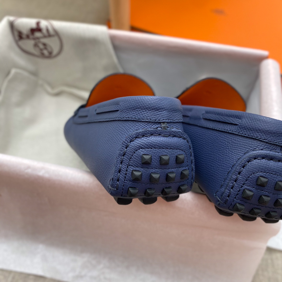 Giày lười Hermes Irving LoaferXanh Đen Da Bê có Vân