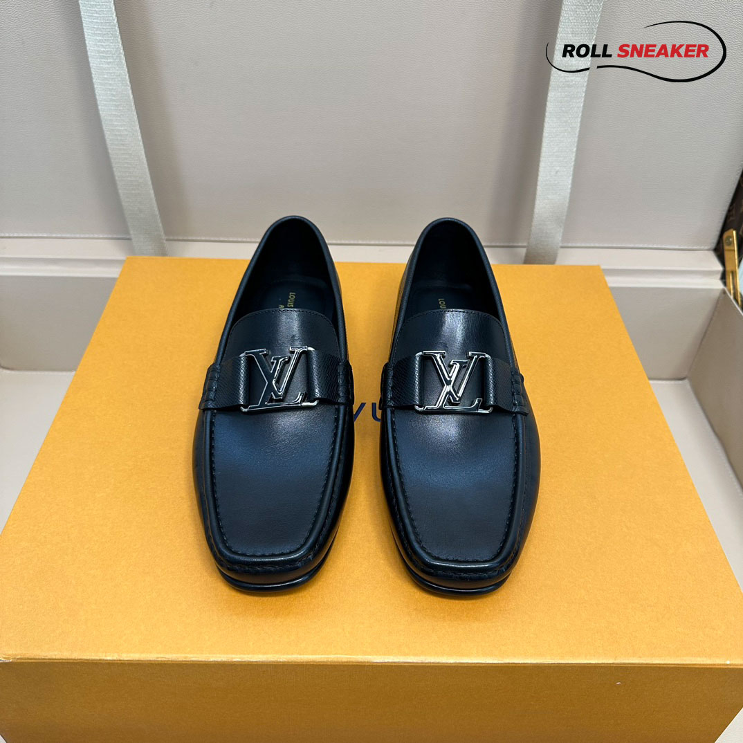 Giày Lười Louis Vuitton Montaigne Loafers Black Da Bê Trơn Logo LV Đen