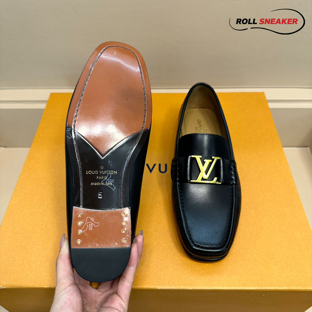Giày lười Louis Vuitton Montaigne Loafers Da Trơn Logo LV Vàng