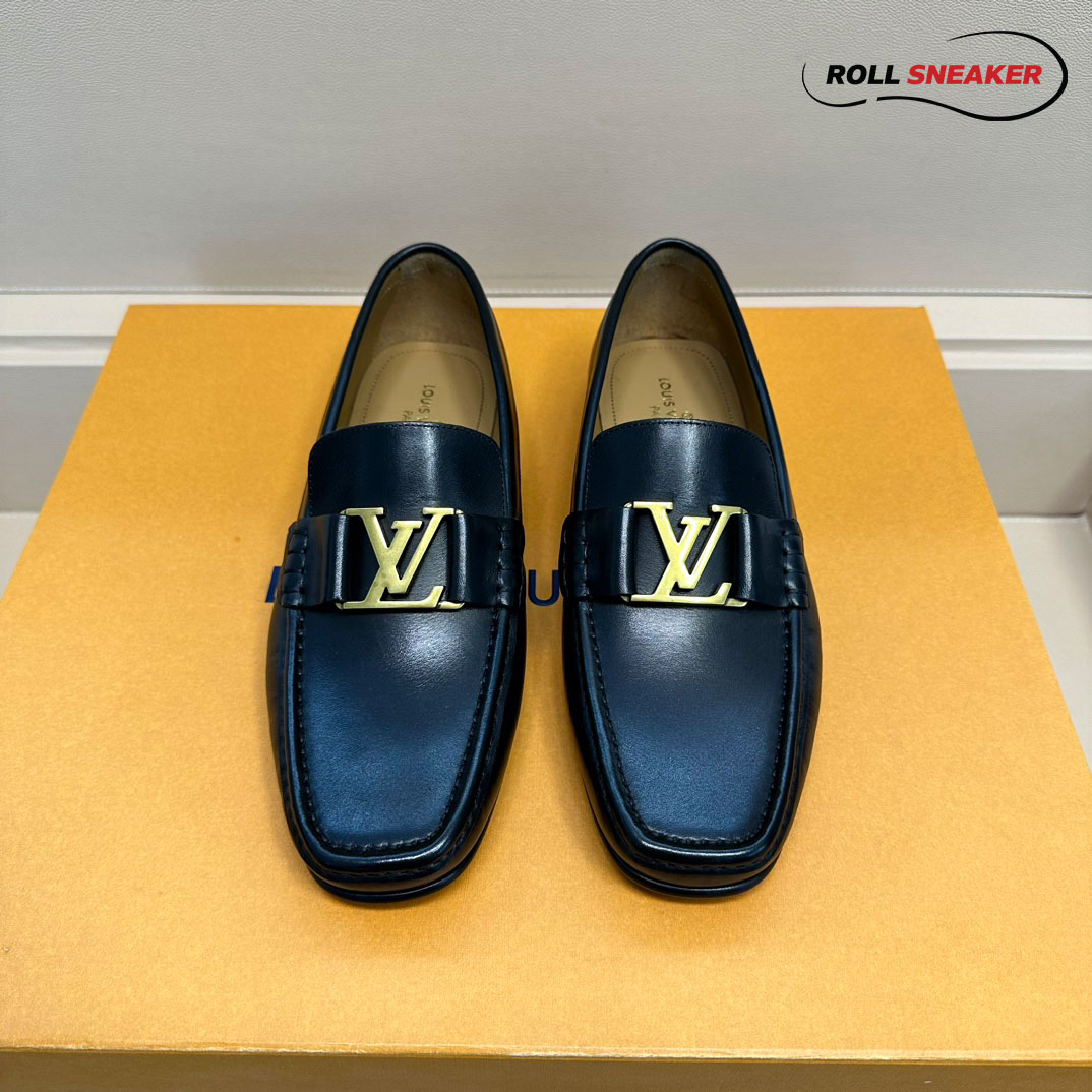 Giày lười Louis Vuitton Montaigne Loafers Da Trơn Logo LV Vàng