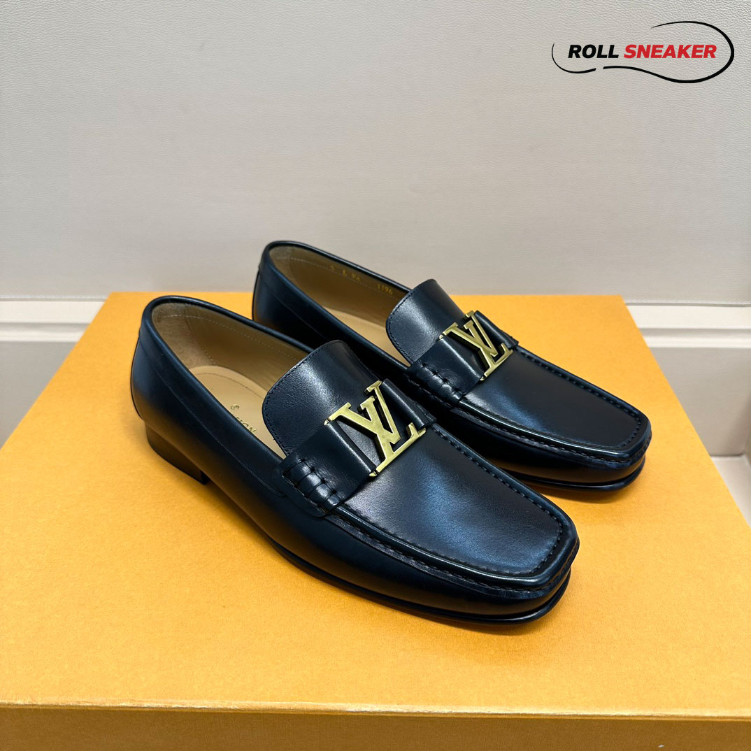 Giày lười Louis Vuitton Montaigne Loafers Da Trơn Logo LV Vàng