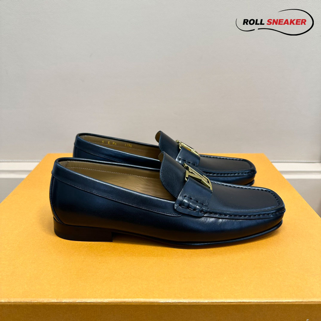 Giày lười Louis Vuitton Montaigne Loafers Da Trơn Logo LV Vàng