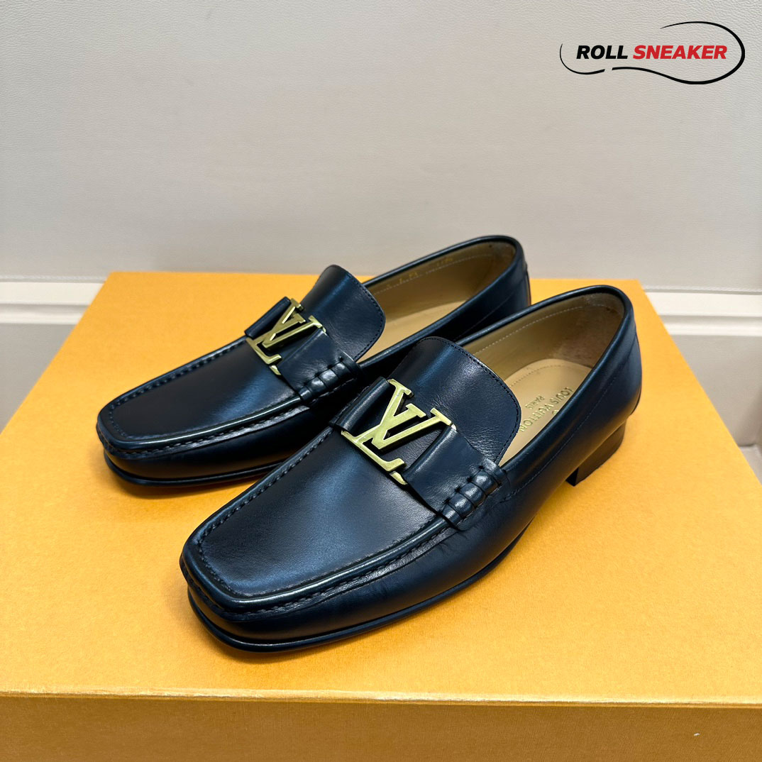 Giày lười Louis Vuitton Montaigne Loafers Da Trơn Logo LV Vàng