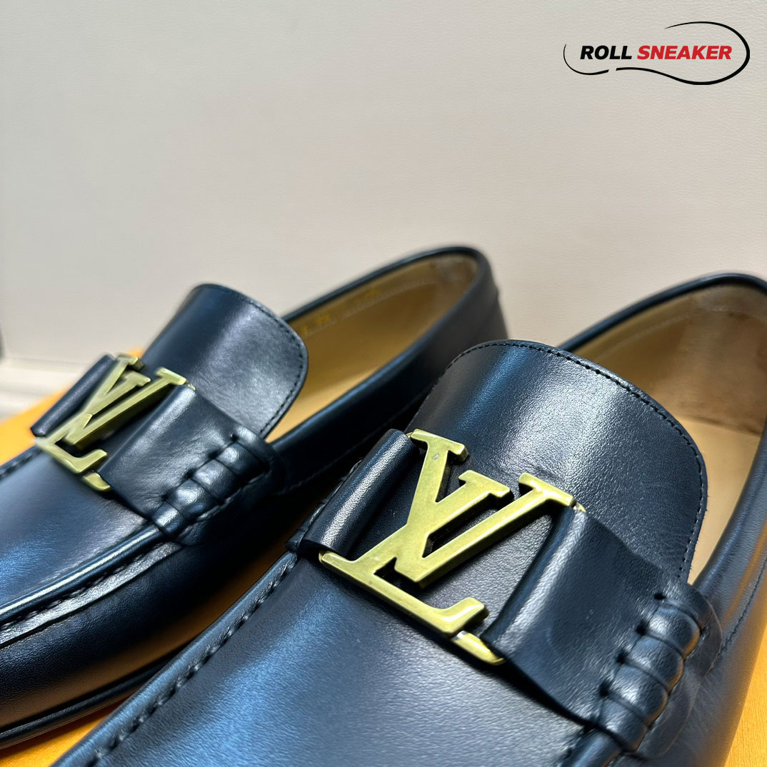 Giày lười Louis Vuitton Montaigne Loafers Da Trơn Logo LV Vàng