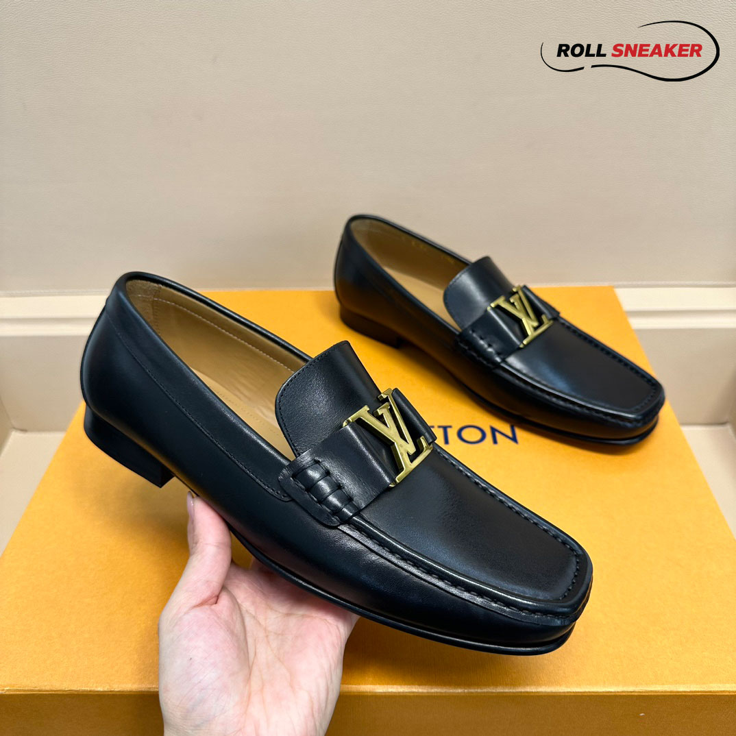 Giày lười Louis Vuitton Montaigne Loafers Da Trơn Logo LV Vàng