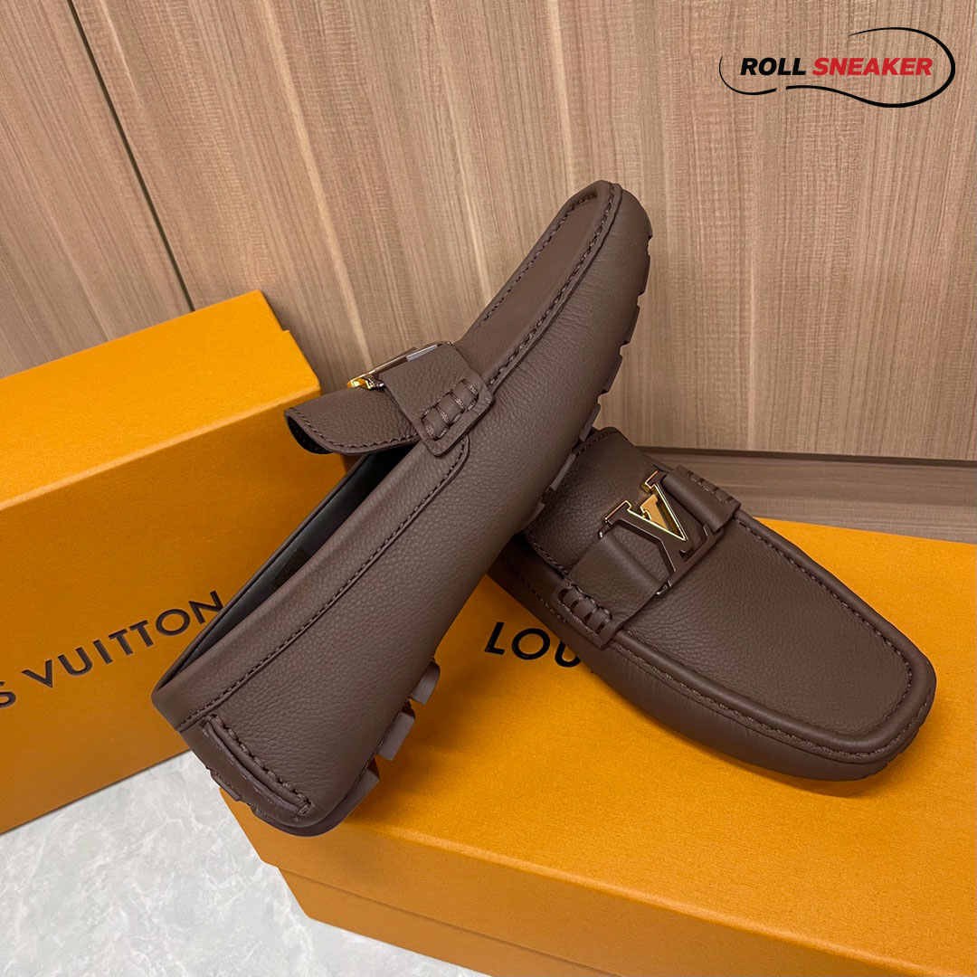Giày Lười Louis Vuitton Monte Carlo Mocassin Brown Da Bê có Vân Khóa Logo Lv Nâu