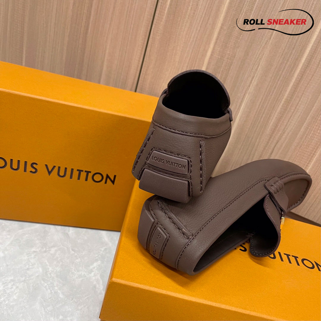 Giày Lười Louis Vuitton Monte Carlo Mocassin Brown Da Bê có Vân Khóa Logo Lv Nâu
