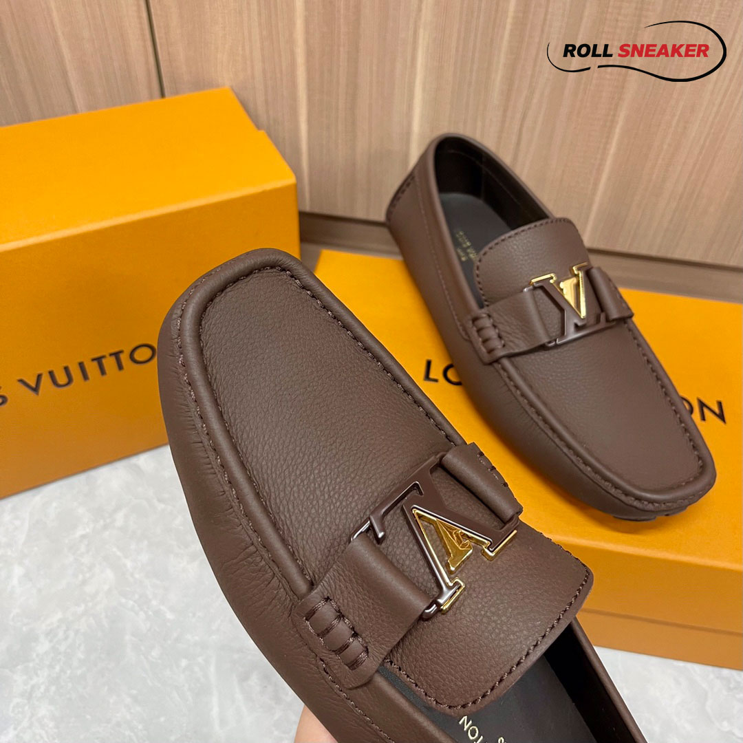 Giày Lười Louis Vuitton Monte Carlo Mocassin Brown Da Bê có Vân Khóa Logo Lv Nâu