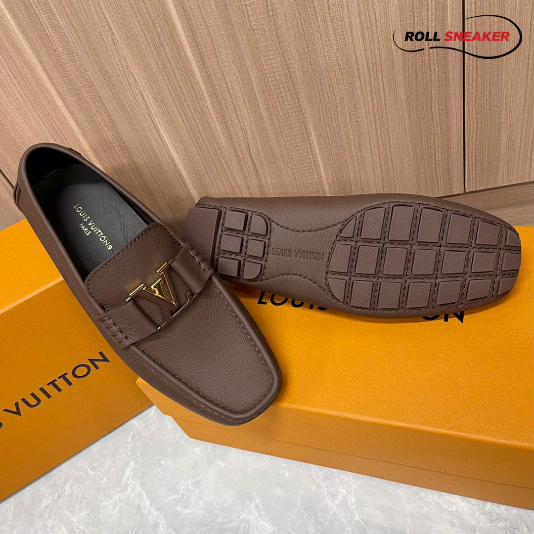Giày Lười Louis Vuitton Monte Carlo Mocassin Brown Da Bê có Vân Khóa Logo Lv Nâu