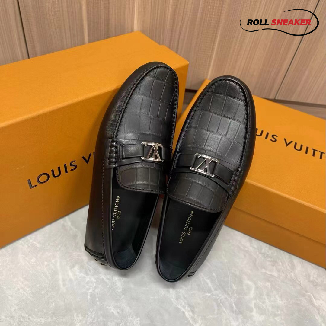 Giày lười LV Hockenheim Moca Black Da Cá Sấu Logo LV Đen