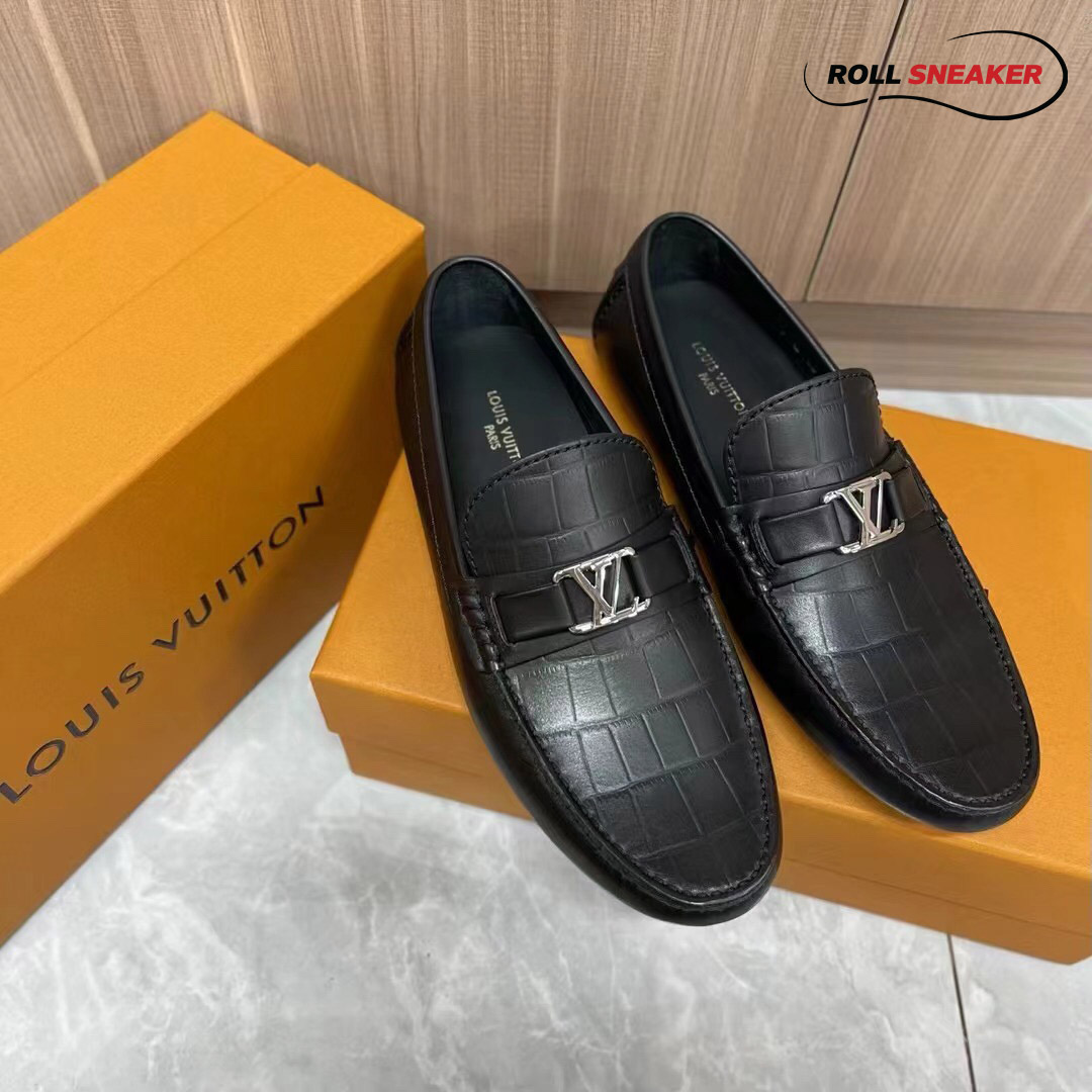 Giày lười LV Hockenheim Moca Black Da Cá Sấu Logo LV Đen