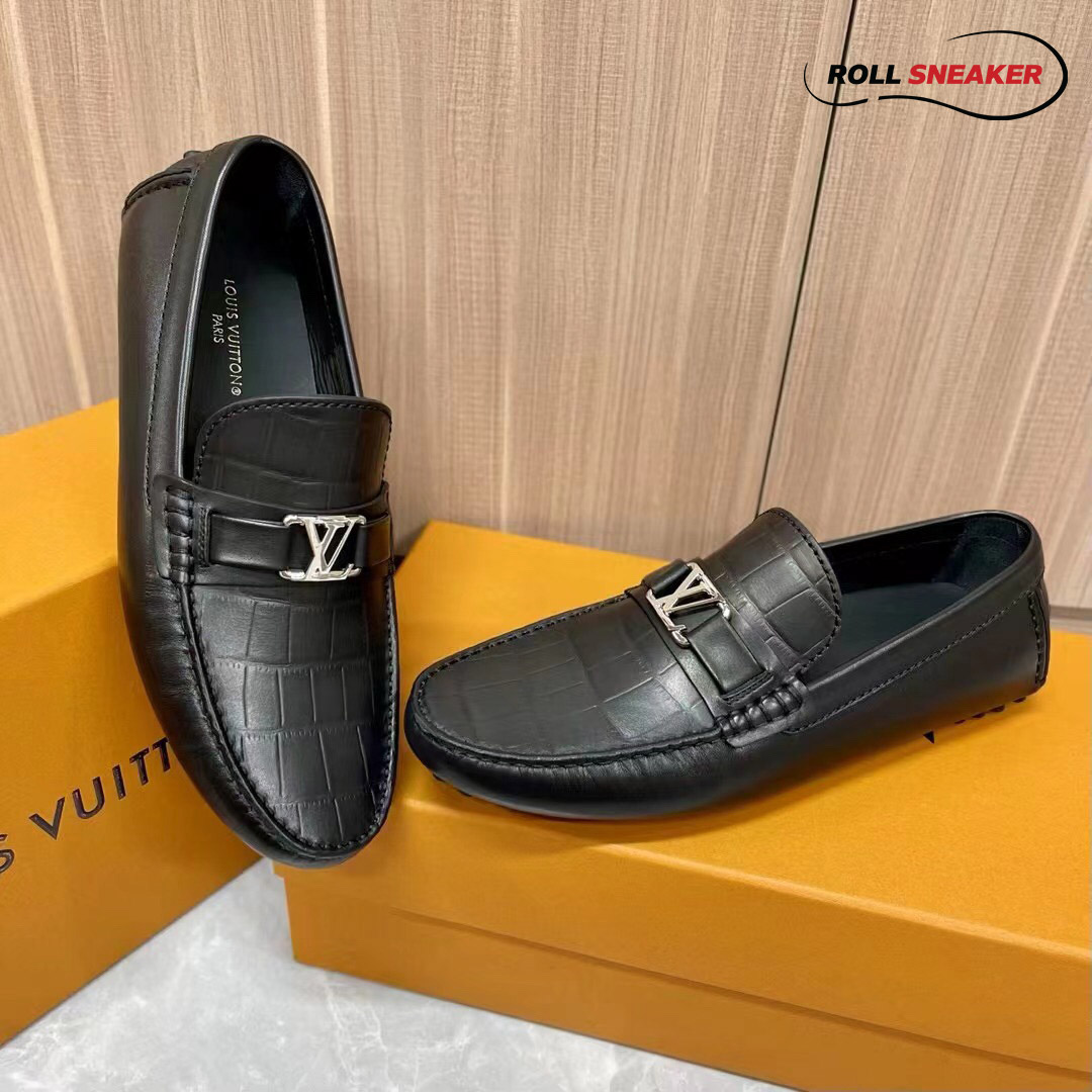 Giày lười LV Hockenheim Moca Black Da Cá Sấu Logo LV Đen