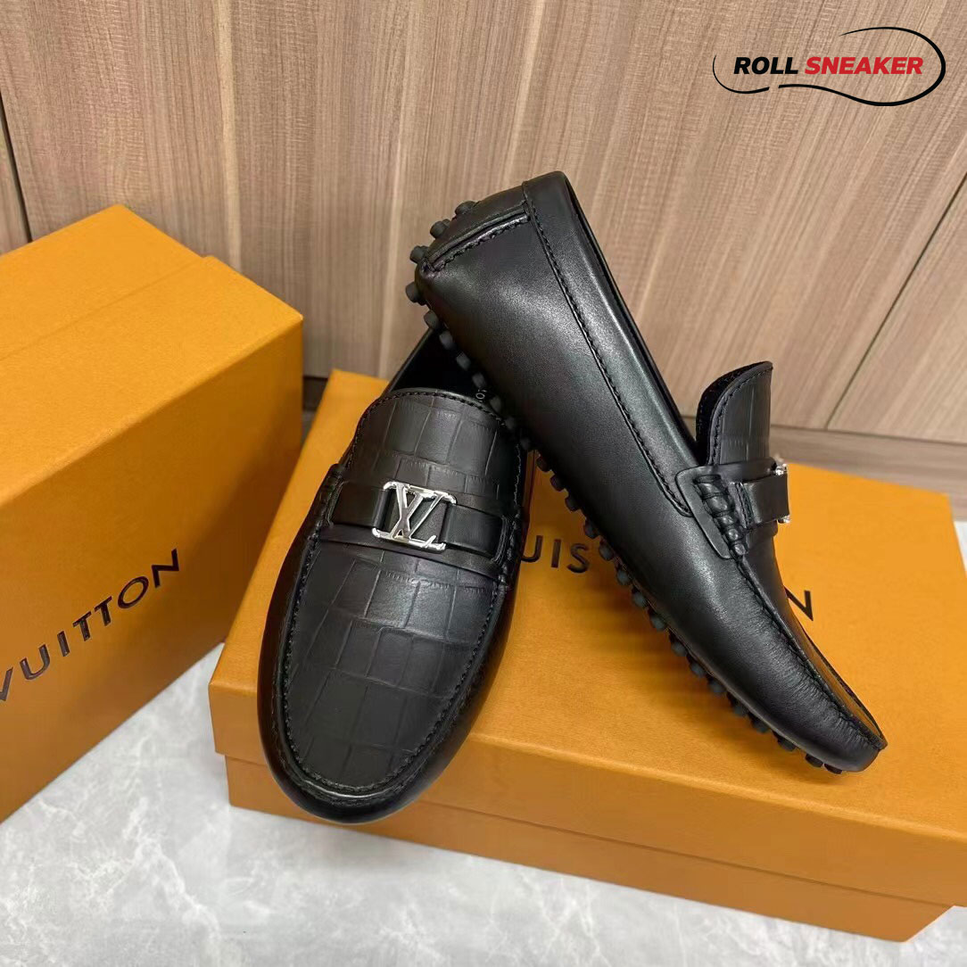 Giày lười LV Hockenheim Moca Black Da Cá Sấu Logo LV Đen