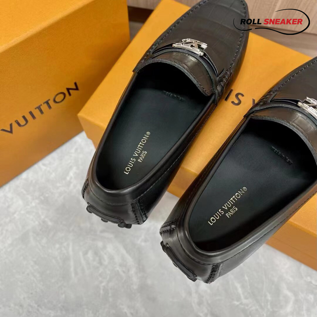 Giày lười LV Hockenheim Moca Black Da Cá Sấu Logo LV Đen