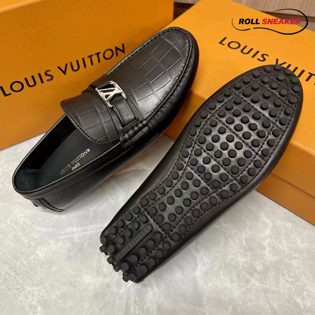 Giày lười LV Hockenheim Moca Black Da Cá Sấu Logo LV Đen