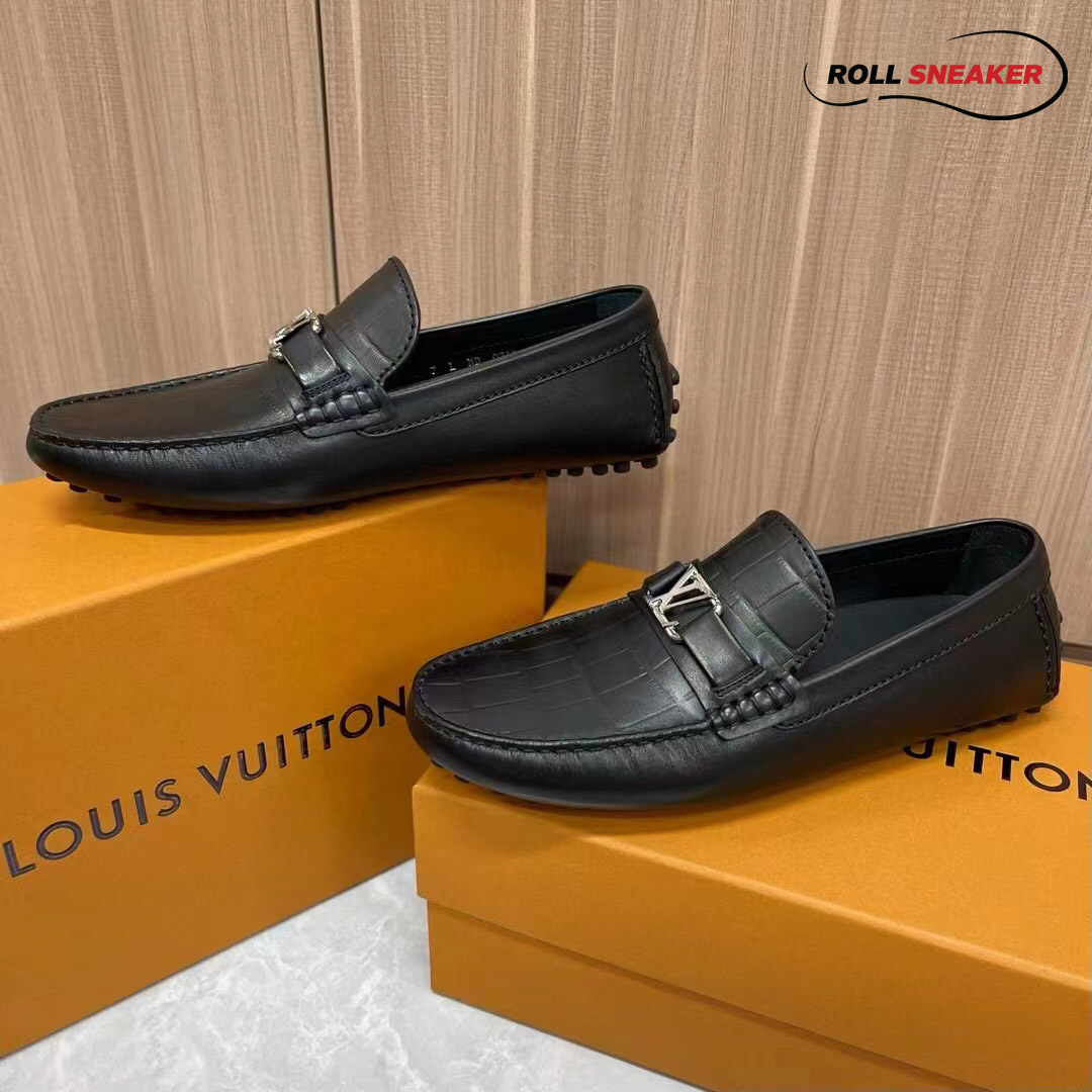 Giày lười LV Hockenheim Moca Black Da Cá Sấu Logo LV Đen