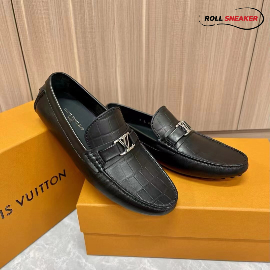 Giày lười LV Hockenheim Moca Black Da Cá Sấu Logo LV Đen