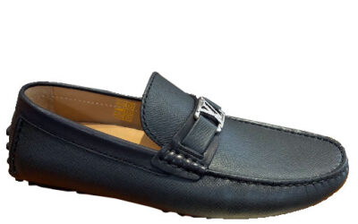 Giày lười LV Hockenheim Mocassin Black Đen Da Taiga Logo LV Bạc