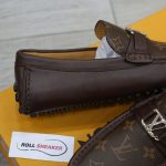 Giày lười LV Hockenheim Mocassin Brown Da Bê Họa Tiết Monogram Canvas Logo LV Bạc