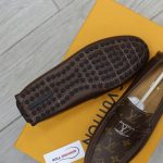 Giày lười LV Hockenheim Mocassin Brown Da Bê Họa Tiết Monogram Canvas Logo LV Bạc