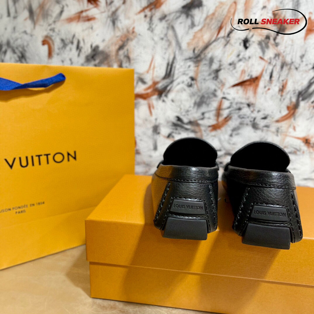 Giày Lười LV Monte Carlo Mocassin Black Da Bê Có Vân Khóa Logo LV Bản To