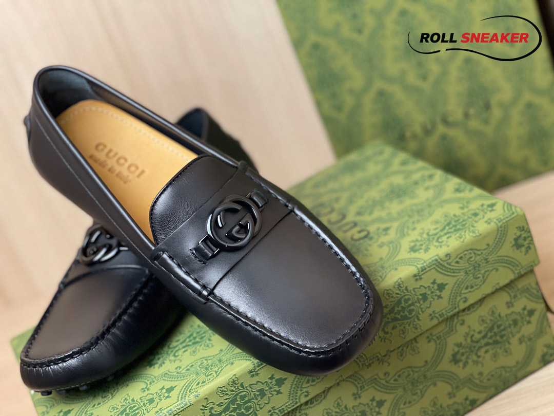 Giày lười nam Gucci Driver With Interlocking G Black