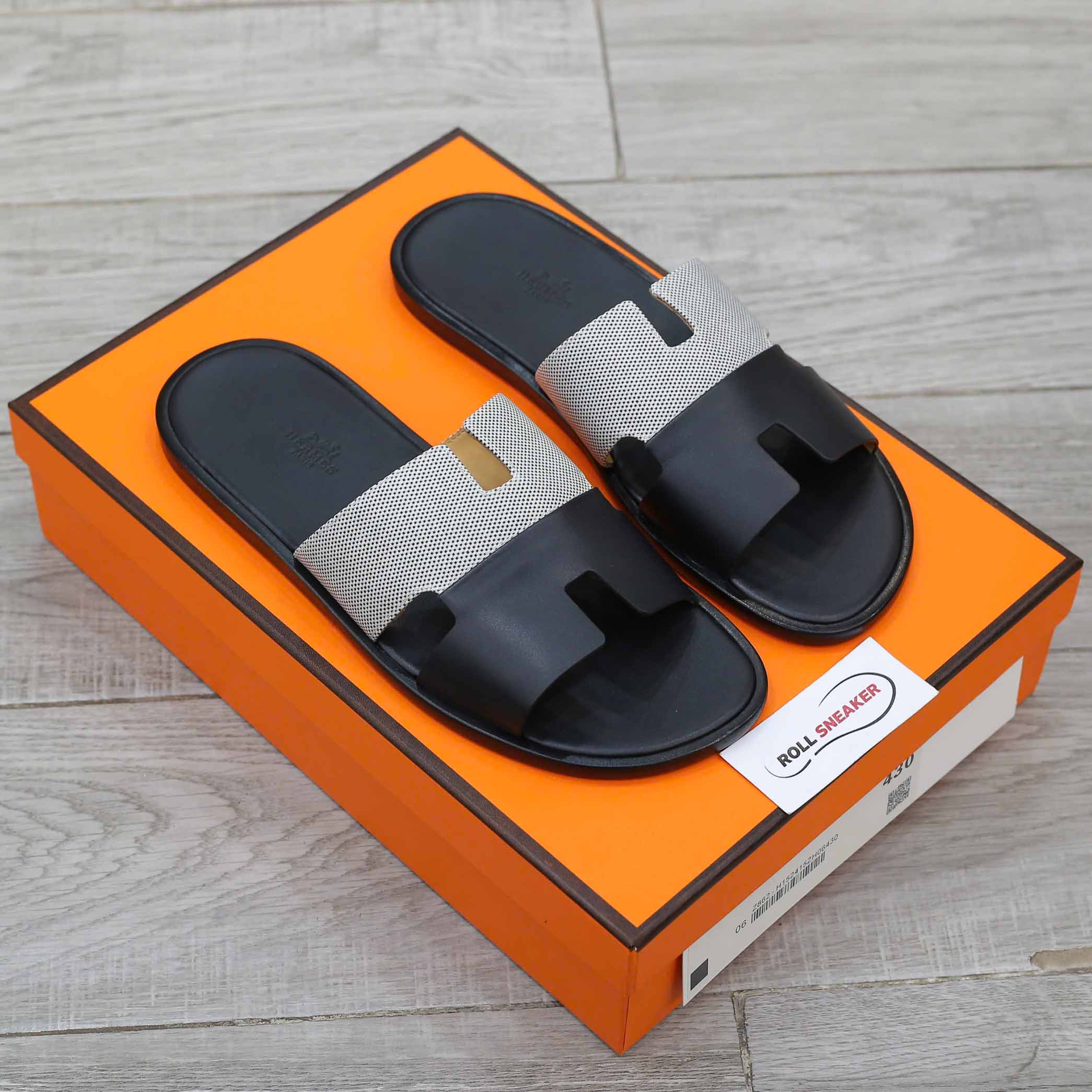 Dép Hermes Nam Canvas Bicolor Black White Like Auth