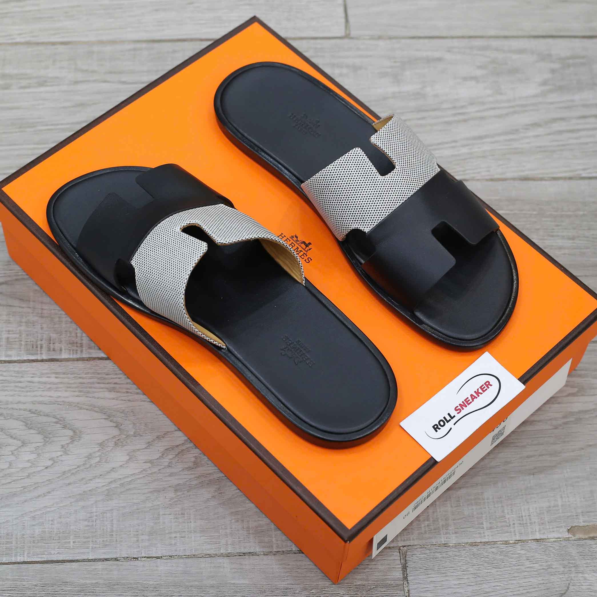 Dép Hermes Nam Canvas Bicolor Black White Like Auth