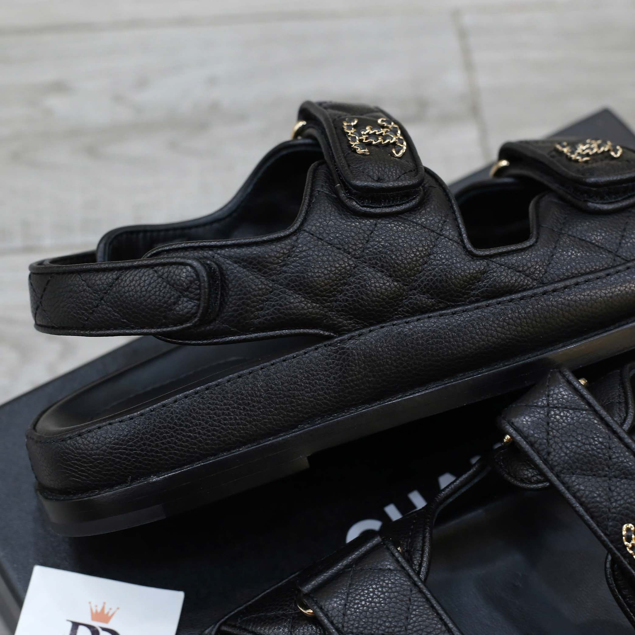Dép Chanel Grained Da Bê Velcro Dad Sandals Best Quality
