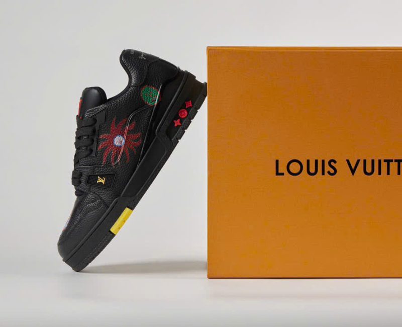Giày Louis Vuitton x Yayoi Kusama LV Trainer Black Leather Best Quality