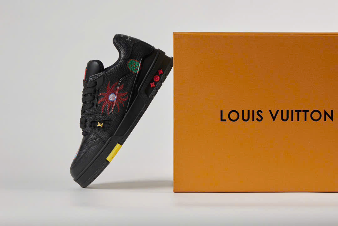 Giày Louis Vuitton x Yayoi Kusama LV Trainer Black Leather Best Quality