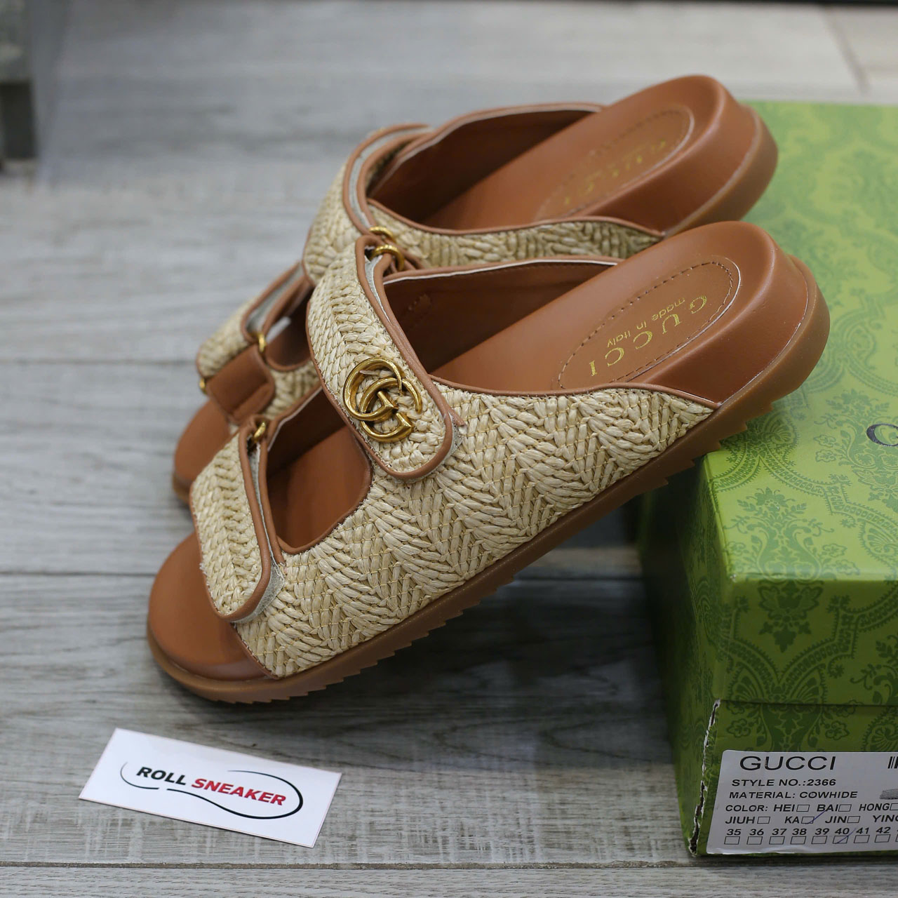 Dép Gucci Natural Double G-Plaque Raffia Best Quality