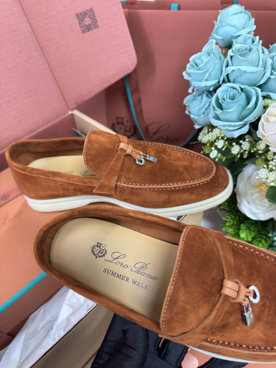Giày Loro Piana Summer Charms Walk Loafer Suede Saddle Brown Best Quality